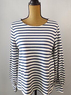 Akaiv Blue & White Striped Wrap Style V-Neck Top M